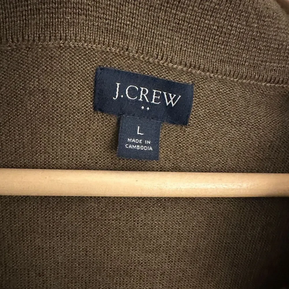 J. Crew Men's Brown Merino Wool Blend Henley Sweater Size L‎